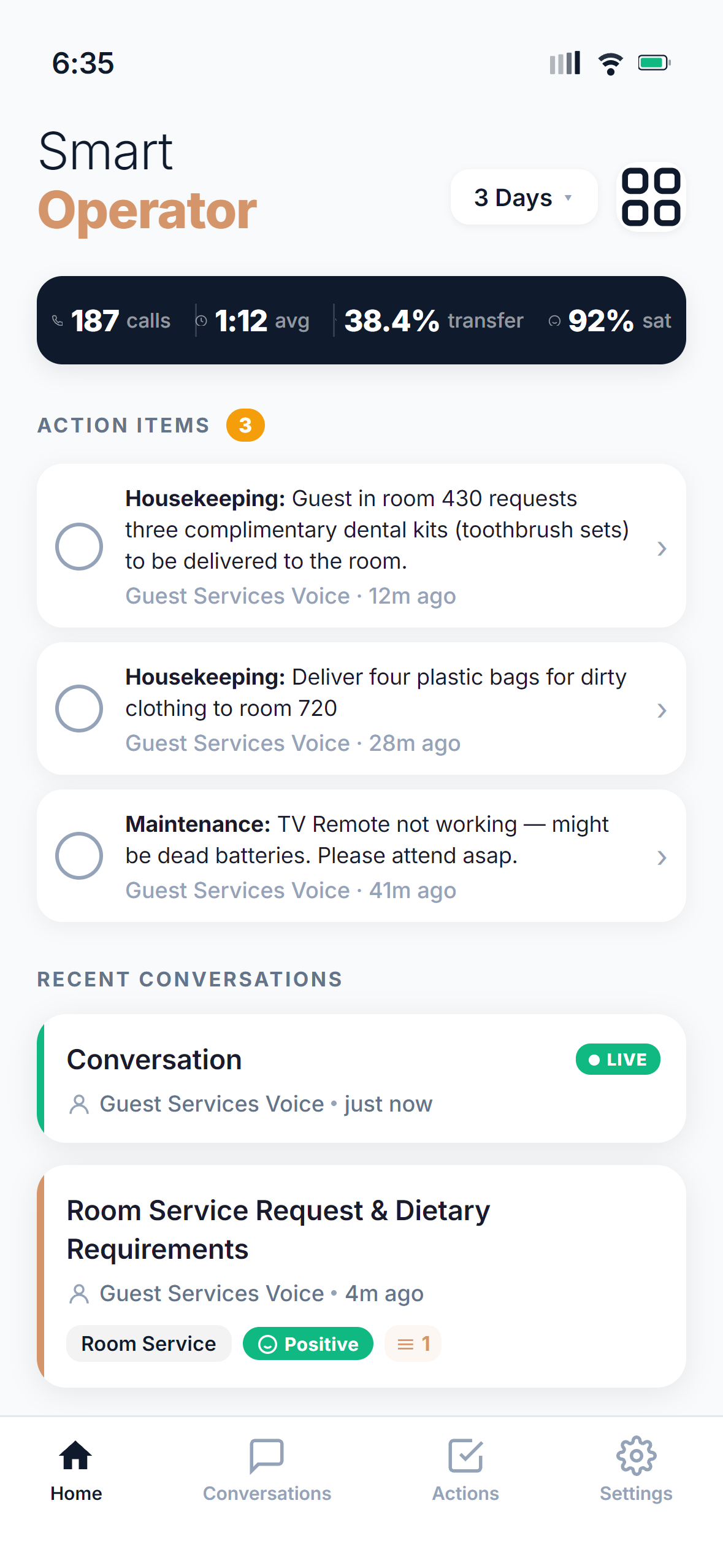 Smart Operator dashboard on iPhone