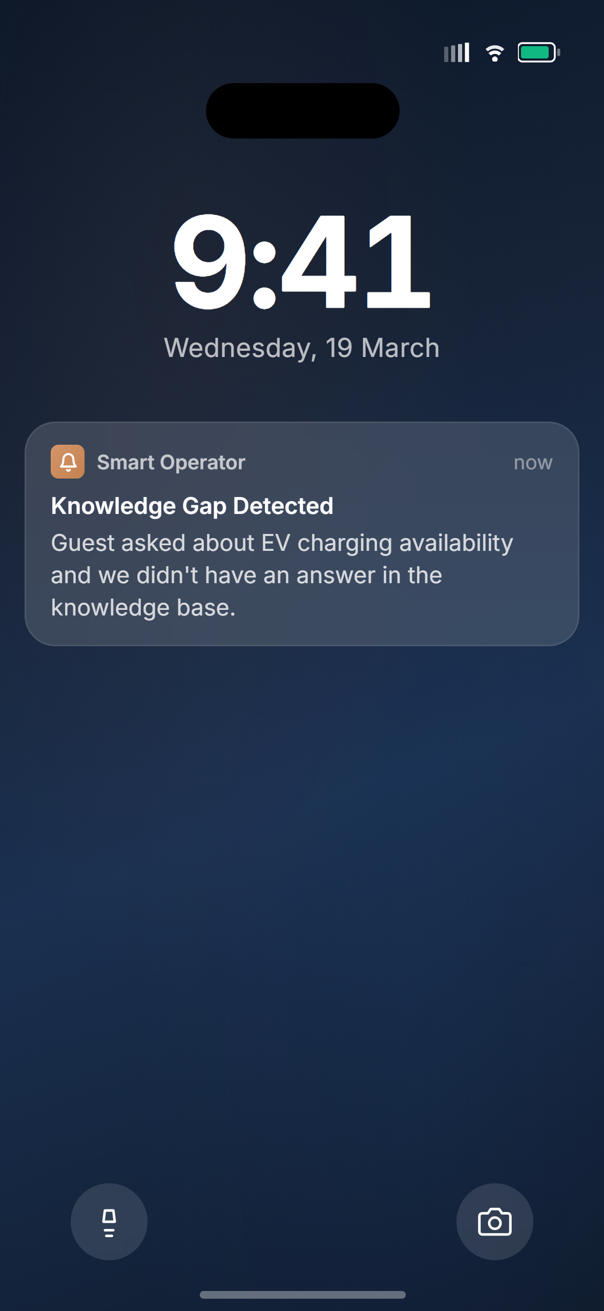 iPhone lock screen showing Smart Operator push notification